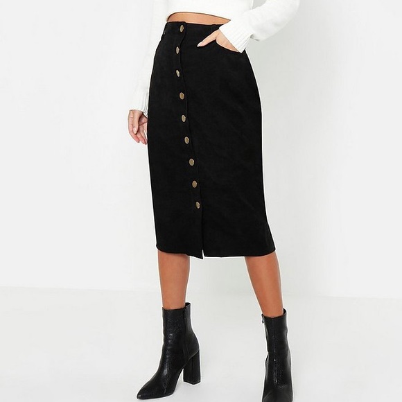 Corduroy Button Front Skirt - Picture 2 of 8